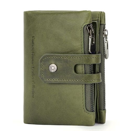 Portefeuille Homme en Cuir Véritable Vintage Porte-Monnaie Pour Cartes de Crédit Anti piratage - Vert militaire