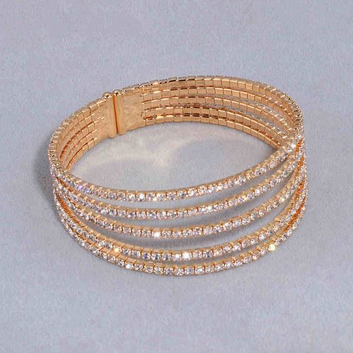 Bracelet En Strass Transparent Pour Femme, Élégant, Couleur Or, Cristal, Accessoires De Bijoux De Mariage, 5 Rangées, Wx209