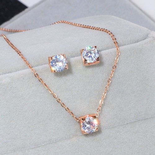 Ensemble De Bijoux De Mariage En Cristal, Couleur Or Rose, En Acier Inoxydable, Colliers Et Boucles D'oreilles, Pour Femmes, Wx080, 316l