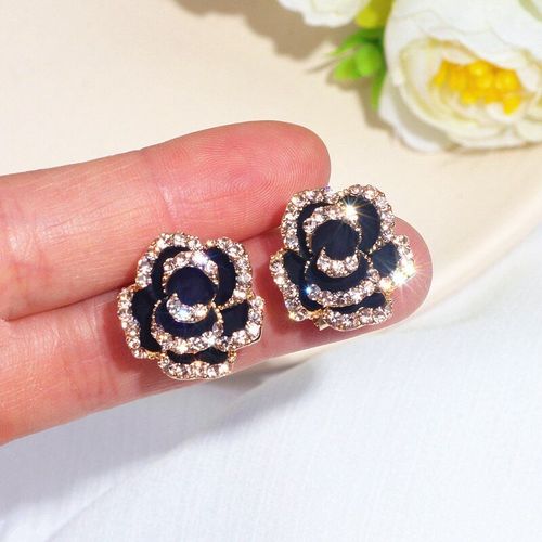 Boucles D'oreilles En Cristal Pour Femmes, Bijoux De Luxe, Fleur De Rose, Breloques, Strass Brillants, Cadeaux De Mariage, Nouvelle Collection