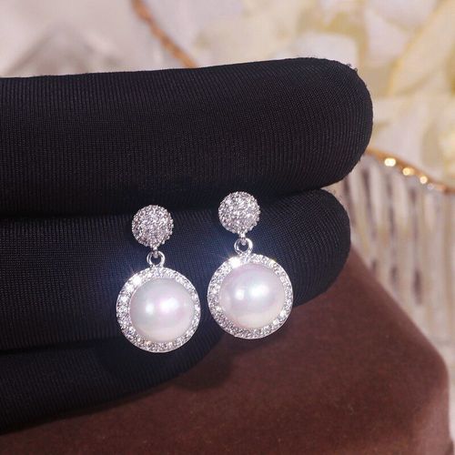 Boucles D'oreilles En Imitation De Perle Blanche Pour Femme, Élégantes, Brillantes, En Zircone Cubique, Accessoires, Bijoux Pour Fête De Mariage