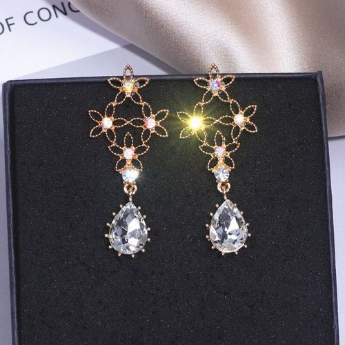 Boucles D'oreilles Pendantes En Cristal Pour Femmes, Élégantes, En Forme De Goutte D'eau, En Strass, Fleur Brillante, Nouvelle Collection 2019