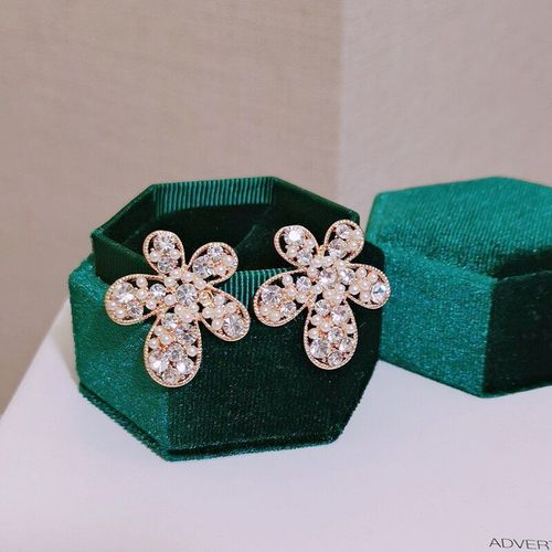 Boucles D'oreilles En Strass Brillants Pour Femmes, Grande Fleur, Bijoux Maxi Robe De Soirée, Simulation De Perles, Accessoires