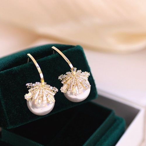Boucles D'oreilles Imitation Perle Pour Femmes, Bijoux De Luxe En Zircone Cubique, Goutte De Neige, Élégant, Bijoux De Mariage
