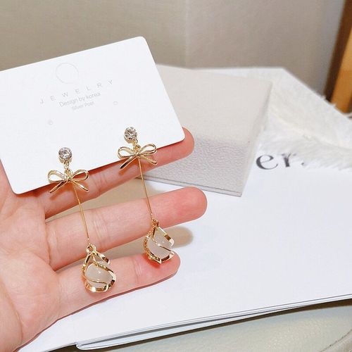 Boucles D'oreilles À N¿Ud Papillon En Cristal Pour Femmes, Pendentif Géométrique, Long, Cadeau De Mariage Coréen