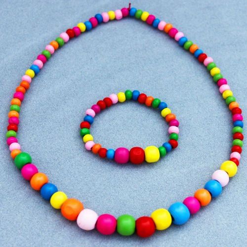 Collier De Perles En Bois Colorées, Joli Bracelet, Cadeau De Fête Pour Filles, Enfants Et Bébés, Ensemble De Bijoux Magnifiques, Vente En Gros