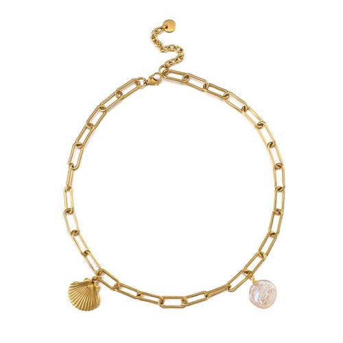 Collier En Coquillage Métallique Pour Femmes, Couleur Or, Chaîne À Maillons, Rond, Ras Du Cou, Pendentif Bohème