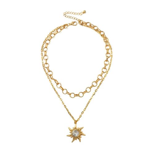 Colliers Multicouches En Cristal Pour Femmes, Pendentif Soleil, Ras Du Cou, Style Bohème, Perles, Métal Doré, Chaîne Épaisse, Bijoux