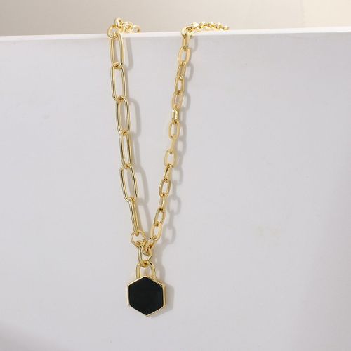 Collier Vintage À Pendentif Géométrique En Résine, Chaîne Ras Du Cou Pour Femmes, Couleur Or Argent, Long, Hexagone, À La Mode