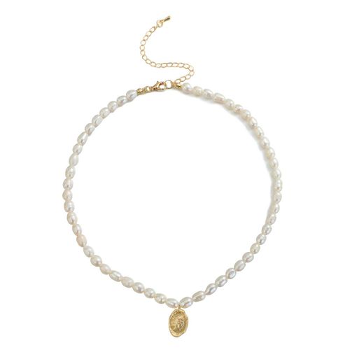 Collier Imitation De Perles D&#39eau Douce Pour Femmes, Pendentif En Métal Ovale Irrégulier, Collier Coréen Géométrique De Perles
