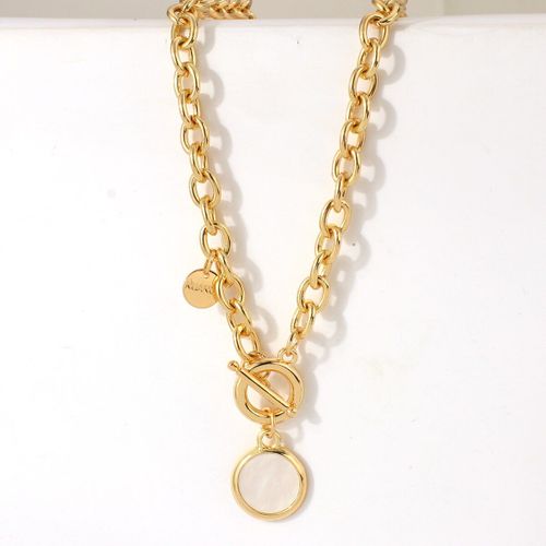Collier Avec Pendentif Rond En Acrylique, Couleur Or Argent, Chaîne Épaisse, Fermoir À Bascule, Punk, Bijoux Pour Femmes