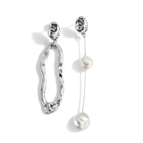 Boucles D'oreilles Asymétriques Pour Femmes, Bijoux Tendance, Grandes Formes Géométriques, En Métal Doré, Perle, 2021