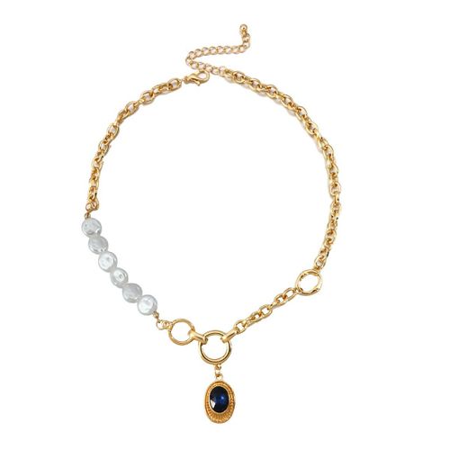 Long Collier Vintage Avec Pendentif En Diamant Bleu Pour Femmes, Bijoux Ras Du Cou De Luxe Avec Gros Strass