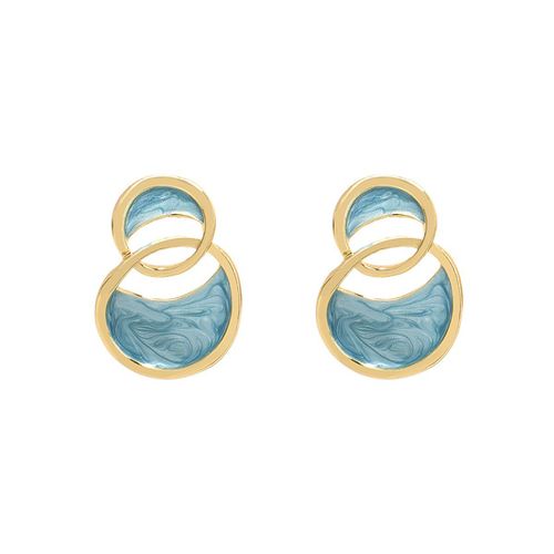 Boucles D'oreilles Rondes En Métal Pour Femmes, Bijoux En Émail Doré Et Bleu, À La Mode