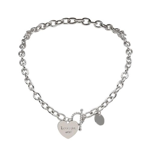 Long Collier Avec Pendentif En Forme De C¿Ur Pour Homme Et Femme, Chaîne En Métal Argenté, Style Vintage, Style Punk Hip Hop, Idéal Pour Cadeau De Fête