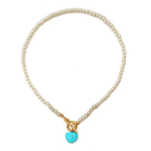 Collier En Chaîne De Perles Pour Femmes, Style Baroque, Élégant, Breloque En Métal, Pierre Verte, Pendentif En Forme De C¿Ur, Ras Du Cou, Cadeau