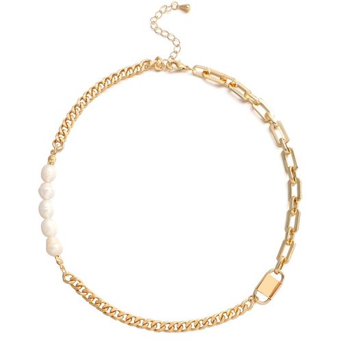Colliers En Métal Épais Pour Femmes, Chaîne Avec Perles, Serrure, Couleur Or, Breloque, Nouveau Design, Bijoux Cadeau