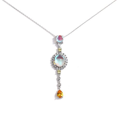 Collier Long À Pendentif Ovale En Pierre De Lune Pour Femmes, Élégant Et Unique En Zircon, Coloré, Bijoux De Mariage, Cadeau De Bonne Qualité
