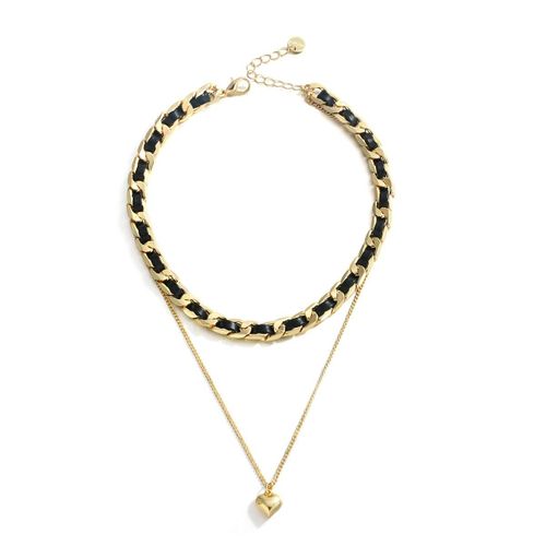 Collier Ras Du Cou En Métal Pour Femmes, Chaîne Punk En Cuir, Breloque Double Couche, Pendentif En C¿Ur, Bijoux