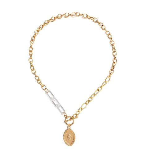 Collier À Pendentif Ovale Pour Femme, Chaîne À Breloques En Acrylique Transparent, En Métal Doré, À La Mode, Vintage