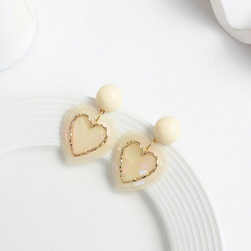 Boucles D'oreilles En Forme De C¿Ur Pour Femme Et Fille, En Acrylique Blanc Brillant, Forme Ronde, Joli Bijou Coréen Simple En Résine