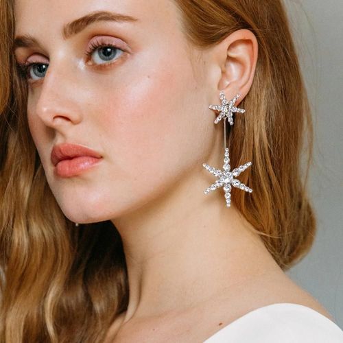 Boucles D'oreilles Longues En Strass Pour Femmes, Nouvelle Collection Coréenne, Étoile, Cristal Violet Et Brillant, Flocon De Neige, Bijoux Cadeau De Mariage