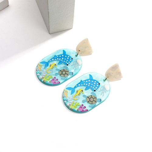 Boucles D'oreilles Pendantes En Acrylique Pour Femmes, Monde De L'océan, À La Mode, Unique, Bleu Clair, Pendentif, Bijoux, Cadeaux, 2021
