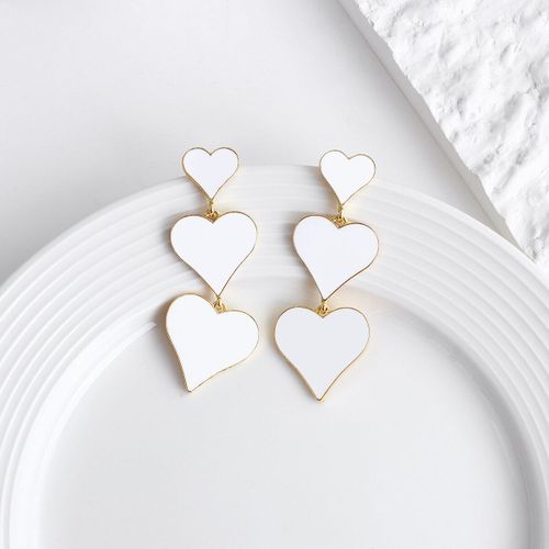 Boucles D'oreilles Vintage En Forme De C¿Ur Pour Femme, En Émail Noir Et Blanc, Longues, En Métal, Superposées, Amour, Goutte, Bijoux À La Mode
