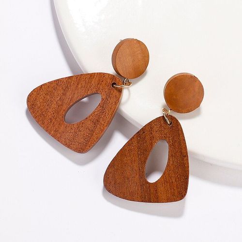 Boucles D'oreilles Vintage, Design Unique, Marron, Triangle En Bois, Ethnique, Géométrique Irrégulier, Goutte, Bijoux À La Mode