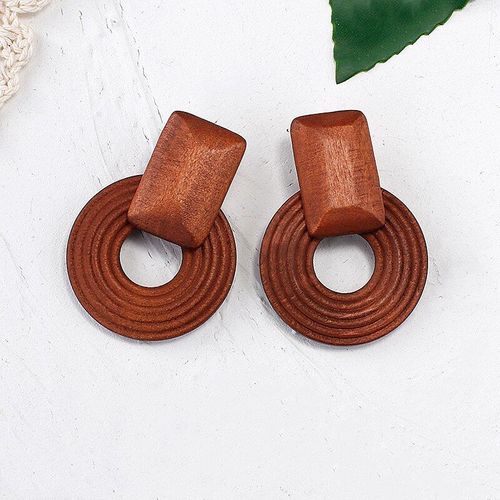 Boucles D'oreilles Ethniques En Bois Pour Femmes, Fait À La Main, Pendentif Coréen En Bois Marron, À La Mode, Cadeau De Bijoux Unique