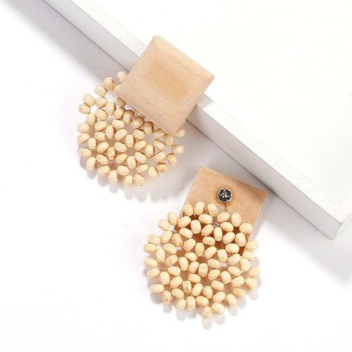 Boucles D'oreilles Vintage Carrées En Bois, Perles De Riz, Pendentif Géométrique, Déclaration Ronde, Goutte Ronde, Bijoux À La Mode, Cadeau, 2021