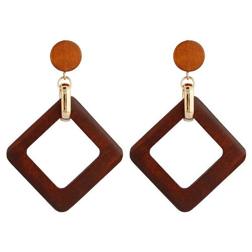 Boucles D'oreilles En Bois Rhombique, Pendentif Géométrique, Vintage, Tendance, Bijoux D'été, 2021