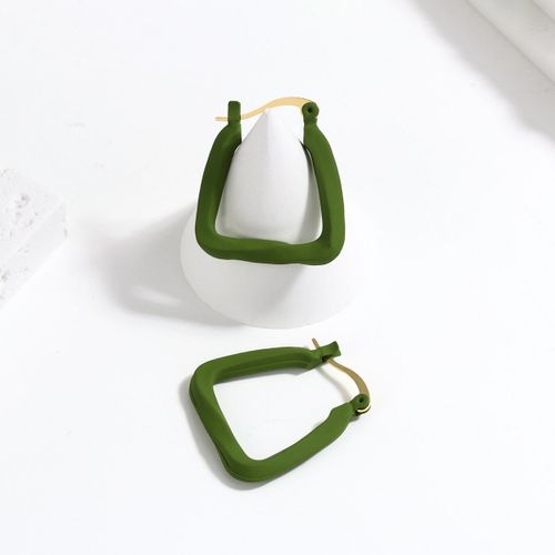 Boucles D'oreilles Géométriques Coréennes En Métal Pour Femmes, Bijoux À La Mode, Formes Carrées Torsadées Irrégulières, Blanc, Vert, Peinture Par Pulvérisation
