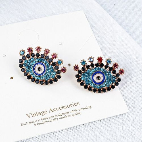 Boucles D'oreilles Mauvais ¿Il En Strass Pour Femmes, Boucles D'oreilles Tendance En Cristal Bleu, Bijoux De Fête Uniques