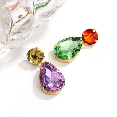Boucles D'oreilles En Cristal Pour Femmes, Asymétriques, Géométriques, Goutte D'eau, Pendentif En Cristal, Bijoux De Fête, Tendance, Violet, Vert
