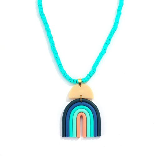 Collier D'été En Perles D'argile Pour Femmes Et Filles, Ras Du Cou, En Polymère Bleu, Géométrique, Tendance, 2021