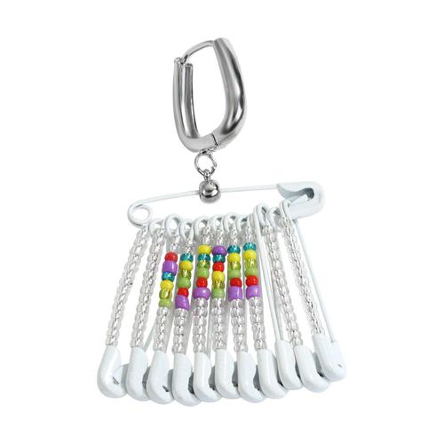 Boucles D'oreilles En Métal Blanc Pour Femmes, 1 Pièce, Épingles De Sûreté, Design, Perles Colorées, Faites À La Main, Bijoux Inhabituels