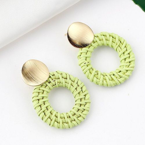 Boucles D'oreilles Pendantes En Rotin Pour Femmes, Bijoux Vintage, Style Bohème, Beige, Vert, 2021