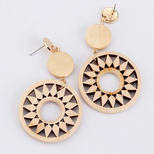 Boucles D'oreilles Vintage En Bois Pour Femmes, Pendentif Rond, À La Mode, Bijoux D'été