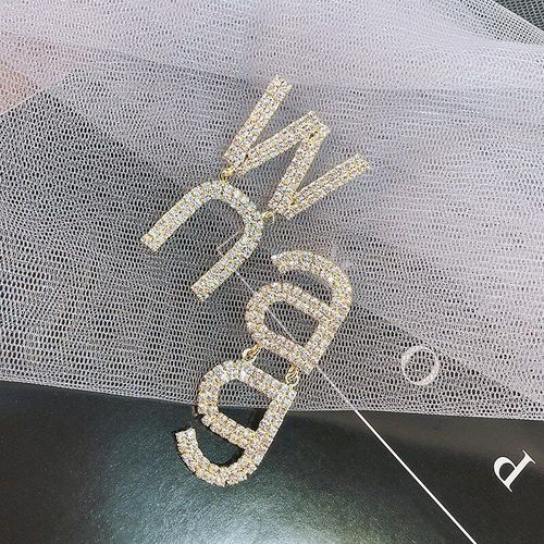 Boucles D'oreilles Avec Lettres En Strass Pour Femmes, Bijoux En Cristal Brillant, Pendentif Avec Lettres Wnag, À La Mode, Costume, Nouvelle Collection