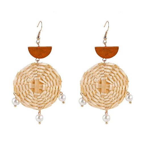Boucles D'oreilles Pendantes En Rotin Tricoté, Beige, Fait À La Main, Bijoux Bohème, Cadeau, 2021