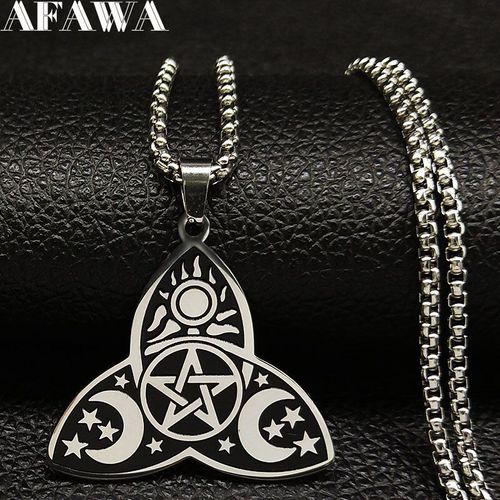 Collier À Chaîne En Acier Inoxydable Pour Femmes, Soleil, Étoile, Lune, Couleur Noir Et Argent, Bijou De Sorcellerie, N731s01, 2021
