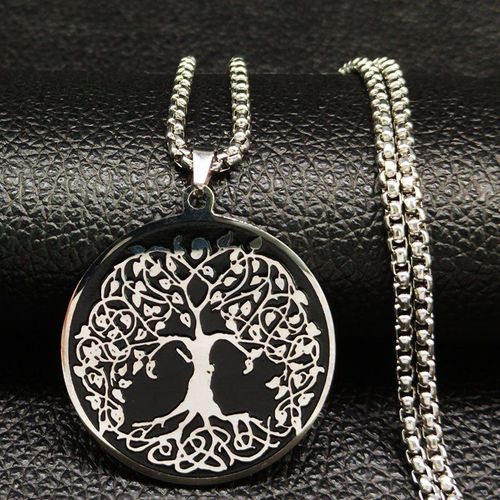Colliers En Acier Inoxydable Pour Hommes, Ras Du Cou, Arbre De Vie Noir, Bijoux Cadeau, 2021, B724s01