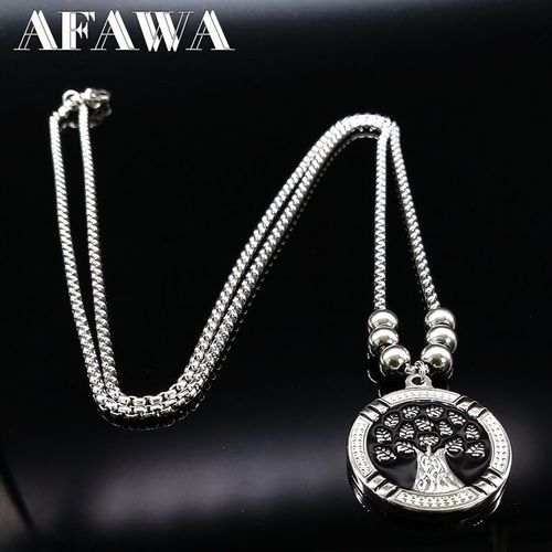 Collier Arbre De Vie En Acier Inoxydable Pour Hommes, Long, En Émail Noir, Couleur Argent, 2021, N72266