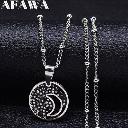 Collier De Déclaration En Cristal Noir Pour Femme, En Acier Inoxydable, Couleur Argent, Petit Bijou À Breloques, N4886s01