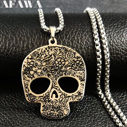 Colliers Gothiques Avec Crâne En Acier Inoxydable Pour Hommes, Chaînes De Couleur Noir Et Argent, Cadeau D'halloween, 2021, N700s01