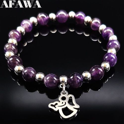 Bracelets En Acier Inoxydable Et Cristal Violet, Couleur Argent, 2021 Anges, Bz1101c