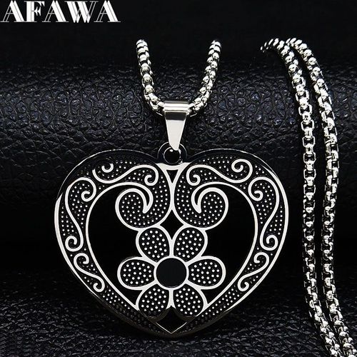 Collier De Déclaration En Acier Inoxydable Avec C¿Ur De Fleur Pour Femme, En Émail Noir, Bijoux Cadeau De Noël, 2021