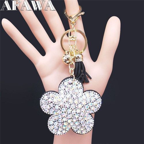 Pendentif Clé De Sac De Fleur En Cristal Pour Femmes, Porte-Clés De Sac De Gland De Couleur Or Blanc, Porte-Clés De Bijoux Llavero Mujer K2513s01 2021