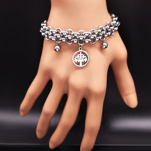 Bracelets Arbre De Vie En Acier Inoxydable Pour Femmes, Couleur Argent, Bijoux Cadeau De Noël, 2021